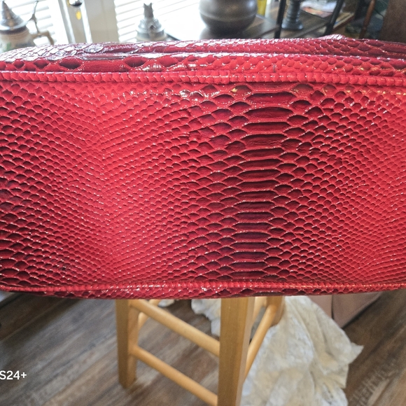 SAMANTHA BROWN - TOTE- Weekender - elegant Red and Black Croc Embossed Gold - Picture 6 of 16